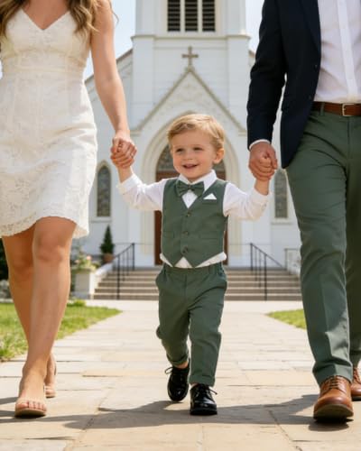 Image of SANGTREE Boy Suit Cotton Linen Tuxedo Clothes Set Baby Formal Outfit 3M-9Y