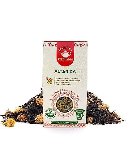 Altarica Siberian Natural Wild Ivan Chai Fireweed Willowherb Fermented Long Loose Leaf Tea Loose with Calendula & Mint Blend 50g/ 1.76oz - Set of 2
