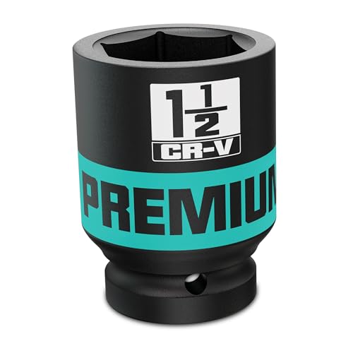 1" Drive Deep 6 Point Impact Socket, 1-1/2 '' Deep Socket, SAE, CR-V, Color-Coded for Auto Repair, Mechanics & DIY