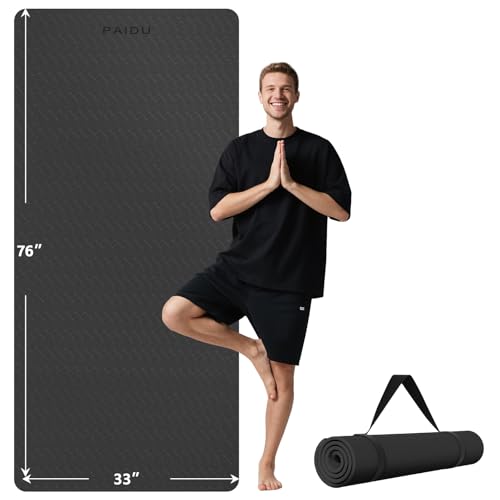 PAIDU Extra Long Wide Yoga Mat, （10mm） Thick Non-Slip Exercise Mat 76"x33" (Black)