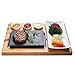 Beefstone Lavastein Steak-Brett Hot Stone Steingrill Set aus Bambusbrett Lavastone und Porzellan-Platte inkl. Saucen-Schälchen, Fettfrei und ölfrei: Steak, Fleisch, Fisch grillen auf heißem Stein