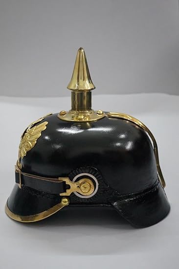 Medieval German Prussian Pickelhaube Helmet Greek Leather German Antique Helmet Brass Accents Imperial Officer Adult Helmet Golden