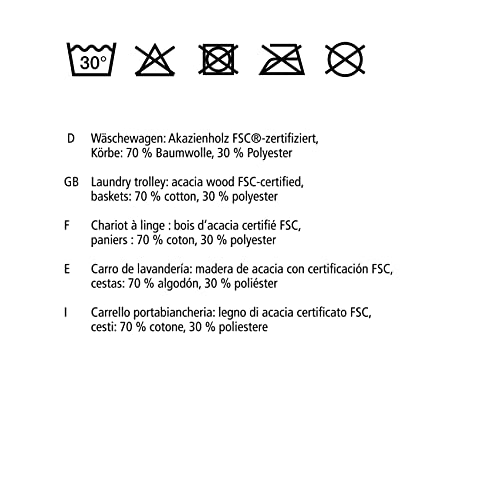 WENKO Wäschewagen Acina, hochwertiger Wagen mit 3 Schubladen, 4 Rollen & 2 Feststellbremsen, aus natürlichem Akazienholz ökologisch FSC® Zertifiziert, Rollwagen mit 3 Körben, 43,5 x 96 x 33,5 cm
