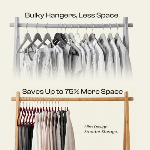 Image of Utopia Home Velvet Hangers, Purple, 50 Pack | Luxury Non-Slip Slim Pant & Coat Hangers, Strong Space-Saving Clothes Hangers with Pants Bar and 360 Swivel Hook
