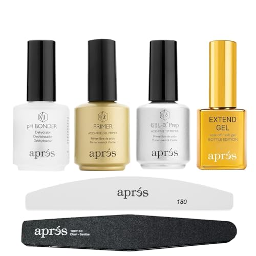 APRÉS Apres Gel-X Liquid Essentials Set - Extend Gel, pH Bonder, Acid-Free Gel Primer, Gel-X Prep Tip Primer
