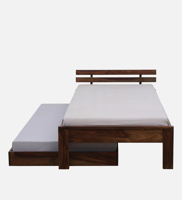 Image of Solid Sheesham Wood Admire Single Size Trundle Bed with 1 Extra Pullout Bed | Wooden Single Bed Cot Palang Furniture for Bedroom Living Room Home and Hotel (Provincial Teak Finish)