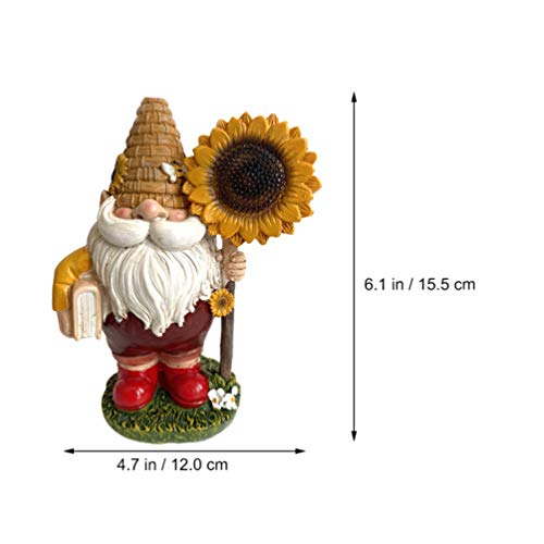ABOOFAN Gnomo de Jardim Abelha Dia Dwarf Gnome Estátua Com Girassol Resina Gnome Estatueta Enfeite p