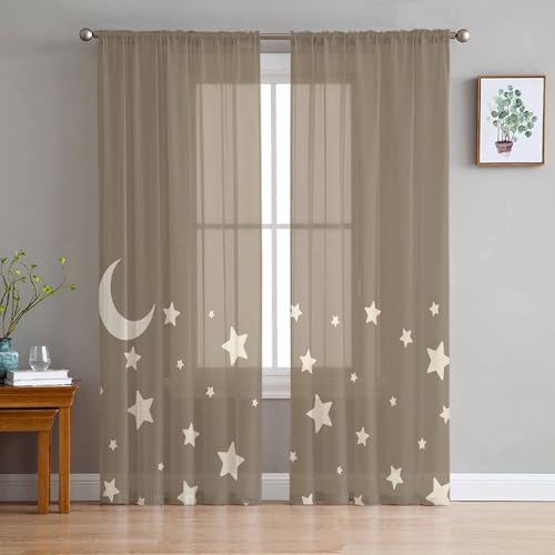 Modern Sheer Curtains 108 Inches Long, Japanese Style Minimalist Moon