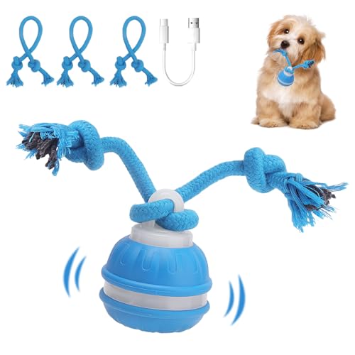 NGOKPYD Interactive Dog Toys – Moving Vibrating Dog Ball, 3 Play Modes, Emits Bird Sounds to Stimulate Curiosity, Comes with Chew Ropes, Ideal for Small Dogs & Puppies, Prevents Boredom(Blue)