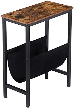HOOBRO End Table, Narrow Side Table for Small Spaces, Small Bedside Table, Industrial Nightstand with Magazine Holder Sling, Wooden Look Accent Table with Metal Frame, Rustic Brown and Black BF41BZ01