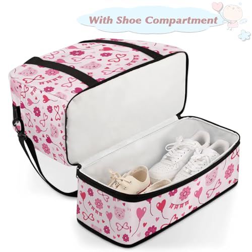 Large Weekender Overnight Bags Pink Flower Love Travel Duffel Bag for Women Men Gym Bags With Shoe Compartment Foldie Travel Tote Bag Carry On Personal Item Bag for Travel Gym Sports4
