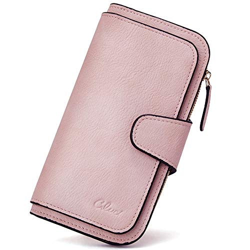 Image of CLUCI Wallet For Women PU Leather RFID Blocking Womens Wallet Bifold Card Holder with ID Window Gifts for Women Birthday, vintage Two-toned Pink, Large, Fashion