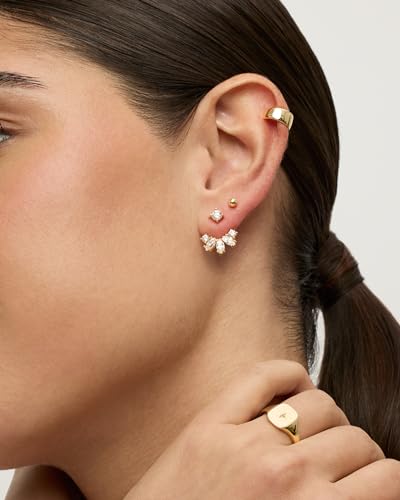 PAVOI 18K Gold Plated Sterling Silver Posts Cubic Zirconia Ear Jacket Statement Earrings for Women | Front & Back Stud Earring Jackets4