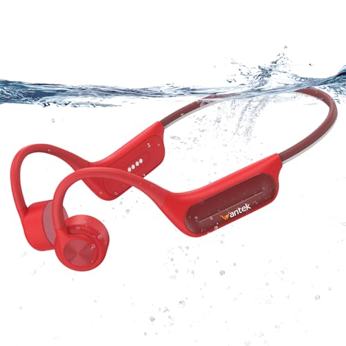 Wantek Auriculares de Sonido óseo, Auriculares para natación, Bluetooth IP68, Impermeables, con 32 GB de Memoria, Reproductor de MP3, Auriculares Deportivos Abiertos inalámbricos para Nadar y Correr