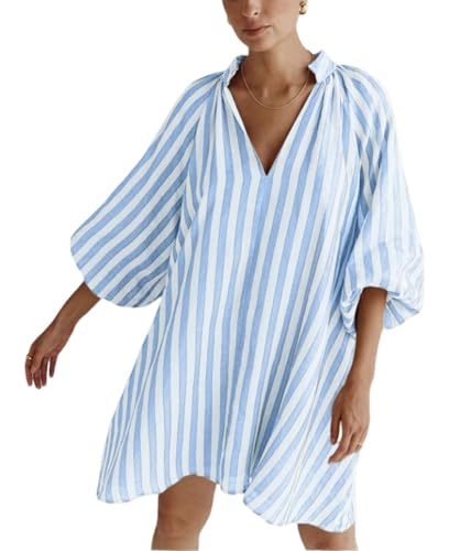 CHARTOU Women Summer Striped Beach Vacation Mini Dress 3/4 Sleeve