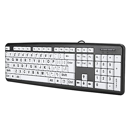 VBESTLIFE Tastatur mit großem Druck, USB-verkabelte Tastatur für Sehbehinderte für alte Menschen mit weißen Tasten mit großem Druck für Senioren(Schwarz) VBESTLIFE Tastatur mit großem Druck, USB-verkabelte Tastatur für Sehbehinderte für alte Menschen mit weißen Tasten mit großem Druck für Senioren(Schwarz)