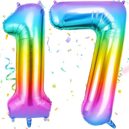 OFFCUP Luftballon Zahlen 17, Jelly 17 Geburtstag Zahlen Ballon | Geburtstagsdeko Mädchen Junge Kindergeburtstag Party Deko Ballon Zahl Deko zum Geburtstag Silvester Deko Neujahr De