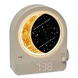 TFA Dostmann Lichtwecker digital mit Mondlampe, 60.2053, Nachtlicht, Nachttischlampe mit Wecker, White-Noise, Naturgeräusche, Einschlafhilfe, 2 Alarme, hellgrau, beige