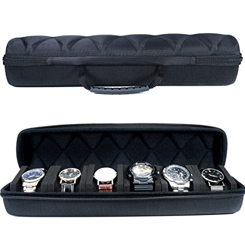 Watch travel case, Hard watch roll organizer, Fits All Wrist Watches&Smart Watches Up to 58mm (Nylon 6slot)