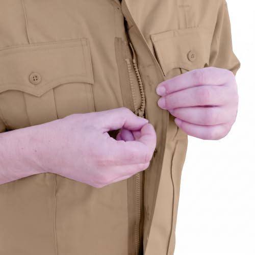 Image of First Class 100% Polyester Short & Long Sleeve Zippered Uniform Shirt 4 Pocket Hidden, Law Enforcement BDU Zipper Closure.