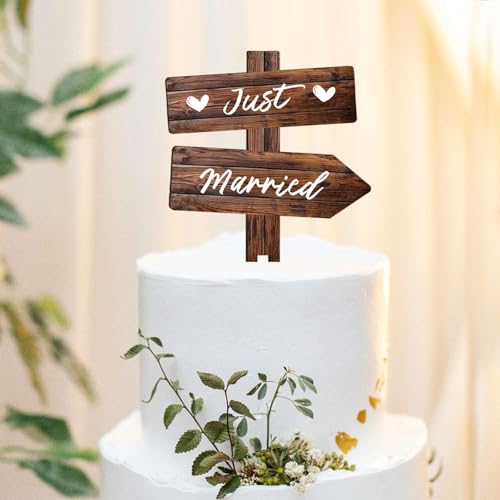 Rustic Just Married Cake Topper in Wood, Wooden Wedding Cake...
