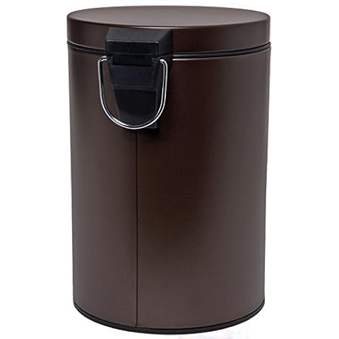 HOMEBASIX LYP0701 Small Step Round Trash Can, 7-Liter, 1.8 Gallon Venetian Bronze Cover