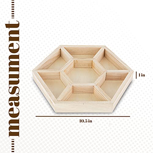 Hammont Hexagon Sectional Wooden Trays - 2 Pack - 10.5”X10.5”X1” - Eco Friendly Decorative Wooden Tray For Dry Fruits & Candies | Organic Wooden Tray For Gift & Home Décor #TOP1