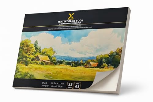 Premium Aquarellpapier Block 300g/m I 25 Seiten I Künstlerqualität I säurefrei I kaltgepresst Ideal für Aquarell Skizzen & Mixed Media (A3)