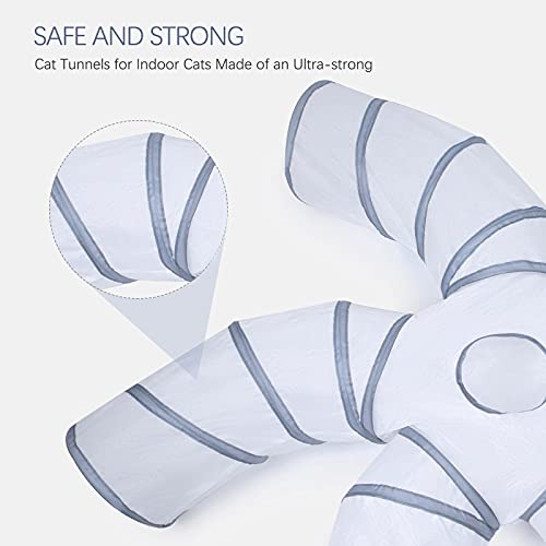 Image of EGETOTA Cat Tunnel for Indoor Cats Large, with Play Ball S-Shape 5 Way Collapsible Interactive Peek Hole Pet Tube Toys, Puppy, Kitty, Kitten, Rabbit (White & Grey)