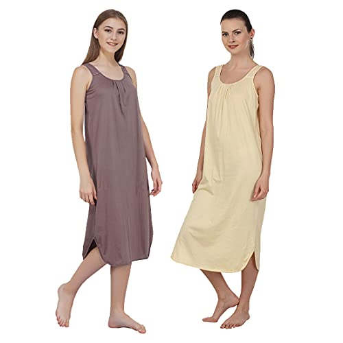 Image of BLAZON Women's Cotton Hosiery Solid Maxi Nighty Slip (Pack of 2) Available Sizes: S, M, L, XL, 2XL, 3XL, 4XL, 5XL