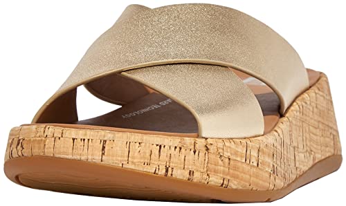 FitFlop F-mode Leather/Cork Flatform Cross Slide womens Flat Sandal
