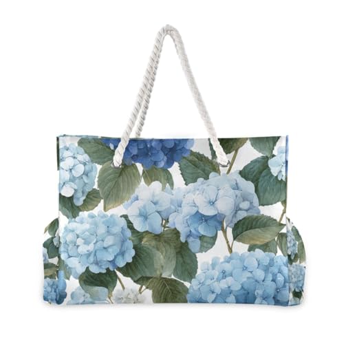 OTVEE Beautiful Hydrangea Flowers Pattern Beach Bags for Women Ladies Large Canvas Tote Shoulder Bag Waterproof Travel Bags for Gym Swim Pool Camping2