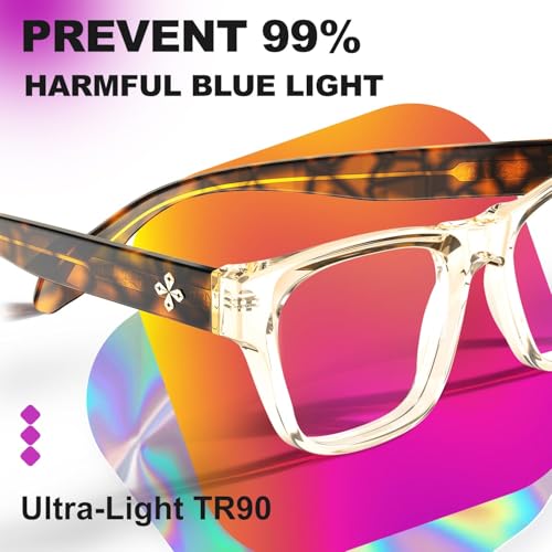 Image of VISOONE Square Blue Light Blocking Glasses TR90 Clear Lens for Women Men BONA