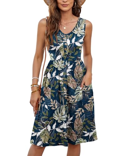 Image of MOLERANI Women Summer Dresses Sleeveless Casual Loose Swing Button Down Midi Dress with Pockets