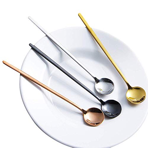 Ayomi 4 pcs mango largo cucharas de té, 4 Color mezcla agitación Metal para café espresso helado postre tuercas sundea cóctel Bar Accesorios, 18/10 acero inoxidable pulido espejo
