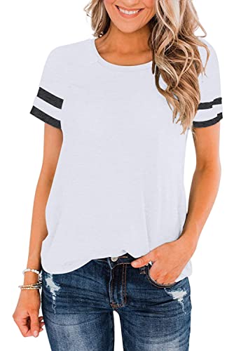 Image of Heymiss Womens Shirts Casual Tunic Tops Color Block Crewneck Summer Loose Fitting Workout Tee Shirts