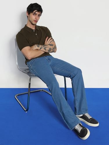 Image of Urbano Fashion Men's Stretch Fit Mid Rise Washed Bootcut Jeans Stretchable