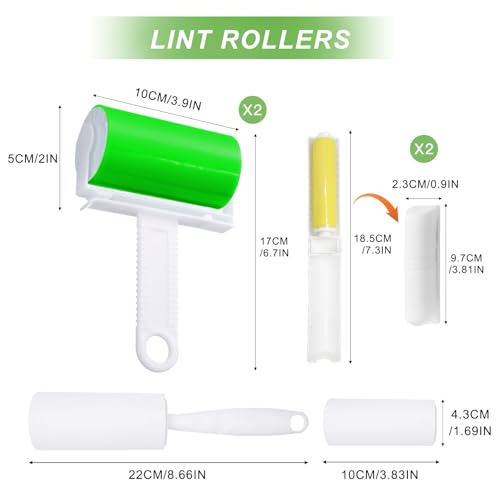 REJOECE 6 Stück Wiederverwendbare Fusselrolle, Abwaschbar, Klebrig, für Tierhaare - Reinigt Möbel, Teppiche, Kleidung