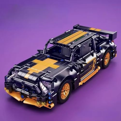 Image of 1:18 Scale Racing Pull-Back Supercar Building Blocks Set | Car Model Kit with Gold Sport Rims | DIY Construction Toy,Compatible with Major Bricks,Ideal Gift for Kids (1:18 Orange Mustang [520pcs])