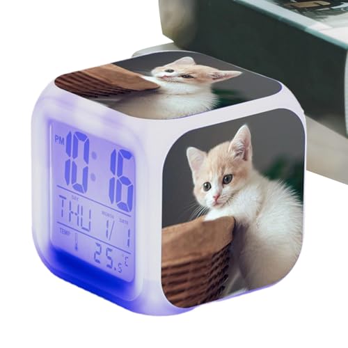 デジタル子猫目覚まし時計 - 子供用猫目覚まし時計 |キューブデジタル置き時計電子カラフルな目覚まし時計、電子カラフルな目覚まし時計、教室やリビングルーム用の猫愛好家時計