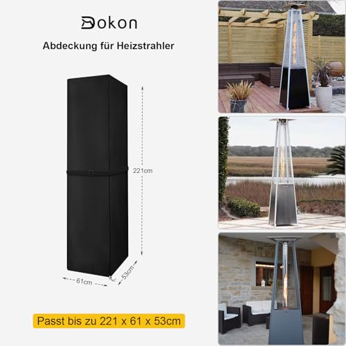 Dokon Heizstrahler Abdeckung Wasserdicht Terrassenheizer Schutzhülle mit Reißverschluss, Winddicht Anti-UV Robustes 420D Oxford-Gewebe Wetterschutzhülle, Abdeckhaube für Heizpilz, 221x61x53cm