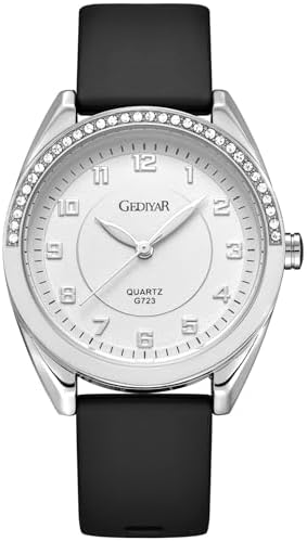 EAJOMIN Waterproof Analog Women's Watch for Nurses, Nursing, Lady,Students,with Easy Read Dial,Second Hand Soft Silicone Band Quartz Female Dress Wrist Watches (G723 Silver Black)