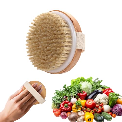 Naturborsten Gemüsebürste Rund 10.5 ×10.5 cm Holz Obst Reinigungsbürste Spülbürste Wurzelbürste Küchenbürste für Karotten Kartoffeln Gemüse und Obst (Holz)