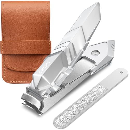 SZQHT Nail Clippers,Precise and Durable Toe Nail Clippers with Catcher and Nail File,Fingernail Clippers forThick Nails,Nail Cutter Without Mess for Men and Women(Gray)