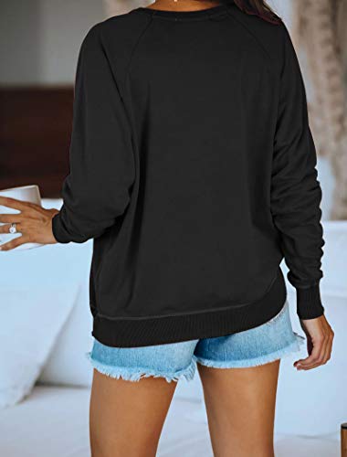 Prettoday Women's Casual Crew Neck Sweatshirts Long Sleeve Solid Tunic Tops Loose Pullovers Black #TOP1