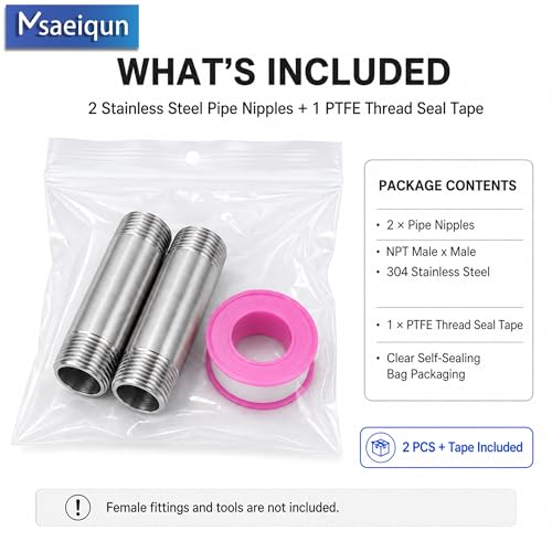 Msaeiqun 304 Stainless Steel NPT Pipe Nipple, 1/4" x 50mm 2-Pack by MSAEIQUN - Used condition - Image 7