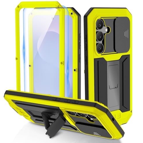 Coque Samsung S25 FE 5G antichoc métal avec béquille coulissante jaune