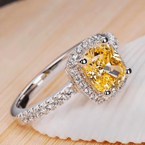 White Gold Plated Yellow Square Cubic Zirconia Inlaid Four-Prong Engagement Ring Wedding Bridal Band Promise Rings Evening Parties Anniversary Valentine's Day Gifts Eternity Bands for Women4