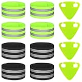 JVNZAM 4 Pairs High Visibility Reflective Bands Wristbands for Cycling Running, with 4 Fluorescent Green reflectors，Arm Wrist Ankle Bands, Leg Straps Safety During Nighttime (Black+Green)