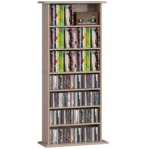 HOMCOM Estantería para CDs y DVDs 8 Compartimentos 58x24x126,3 cm Natural